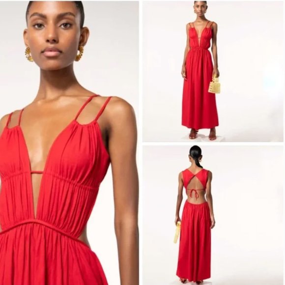cult gaia Dresses & Skirts - Cult Gaia Cut Out, Open Back Dua Linen Blend Maxi Dress In Ghermez Red